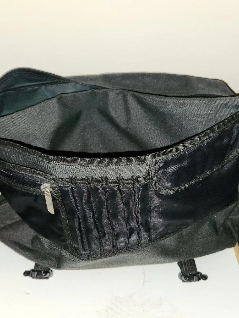 Classic Black Canvas Messenger Bag with Front Buckles